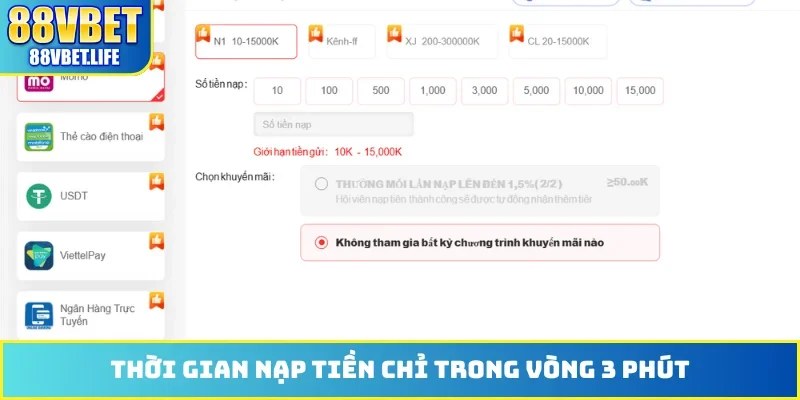 Nạp Tiền 88VBET - Hướng Dẫn Thanh Toán Nhận Ưu Đãi Sốc - SIBK